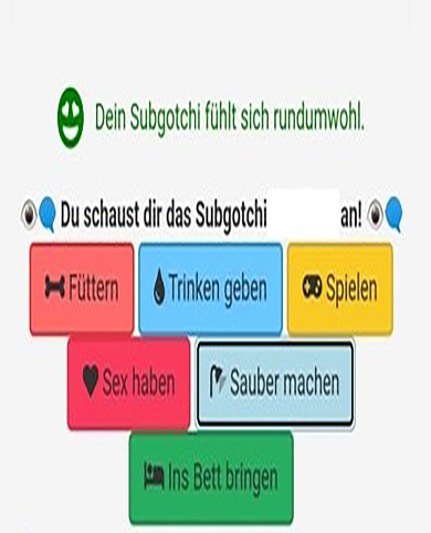 Virtuelle Frau Online, Subgotchi, Tamagotchi, Virtual Girl, Virtuell, Spiel, Online, Sex, Erotik, Hygiene, Partnerschaft, Liebe, Beziehung, Durst, Hunger, Kümmern, Virtuelle Beziehung, Erwachsene, Tamagotchi für Erwachsene, Kleidung, Frau